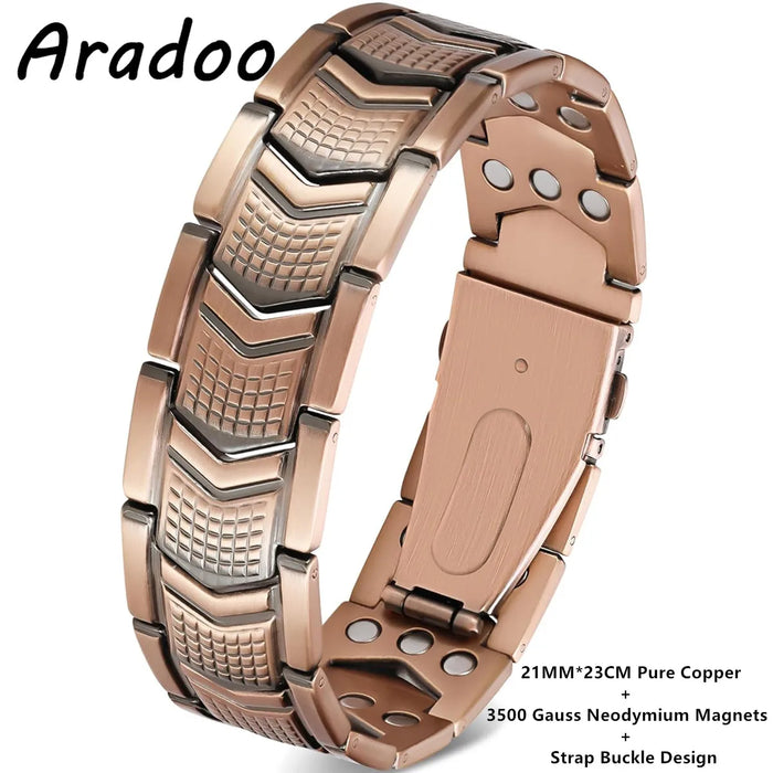 ARADOO Premium Copper Bracelet for Men with 3X Strength,Magnetic Therapy Cross Wristband Jewelry Gifts