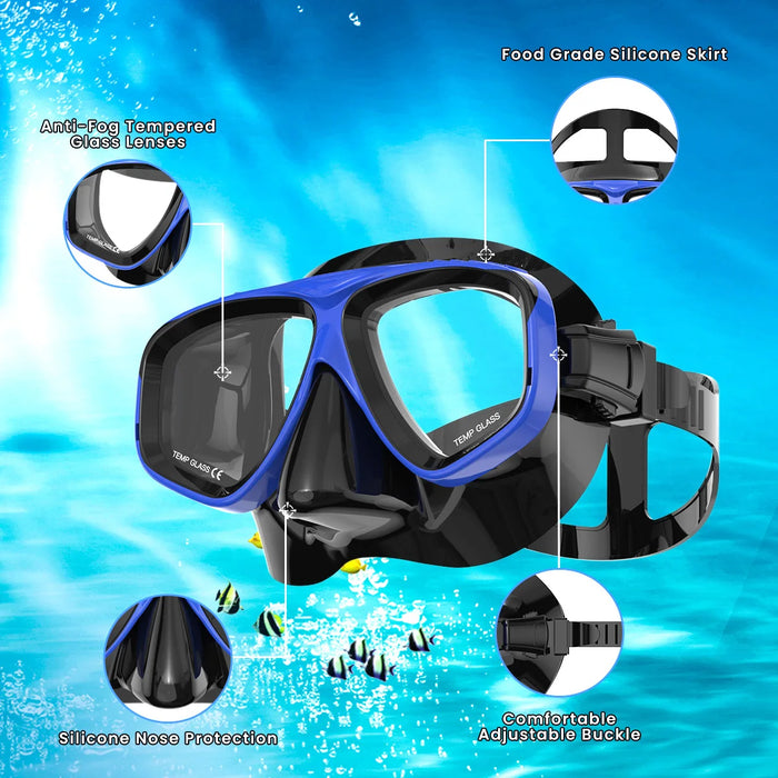 Optical Myopia Scuba Diving Mask Snorkel Set Tempered Glass,Dry Top Swimming Googles Nearsighted Lenses Short-Sighted
