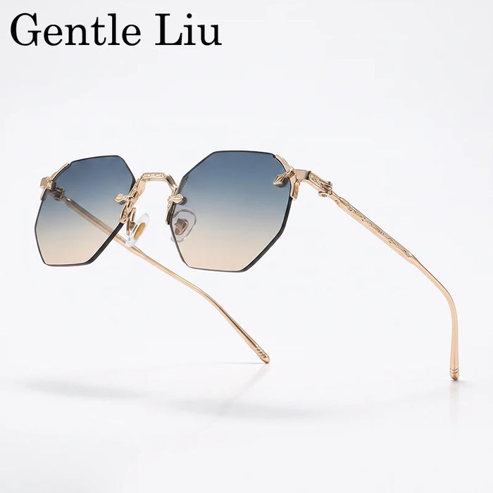 Vintage Rimless Octagon Sunglasses Men 2026 Luxury Designer Steampunk Gold Metal Frame Sun Glasses Retro Hip Hop Frameless Shade