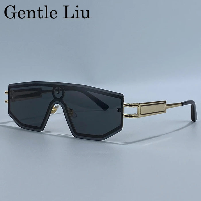 Gafas de sol Steampunk de una pieza sin montura para mujer 2026 de marca de lujo, escudo a prueba de viento, gafas de sol para dama, montura de metal, gafas de sol