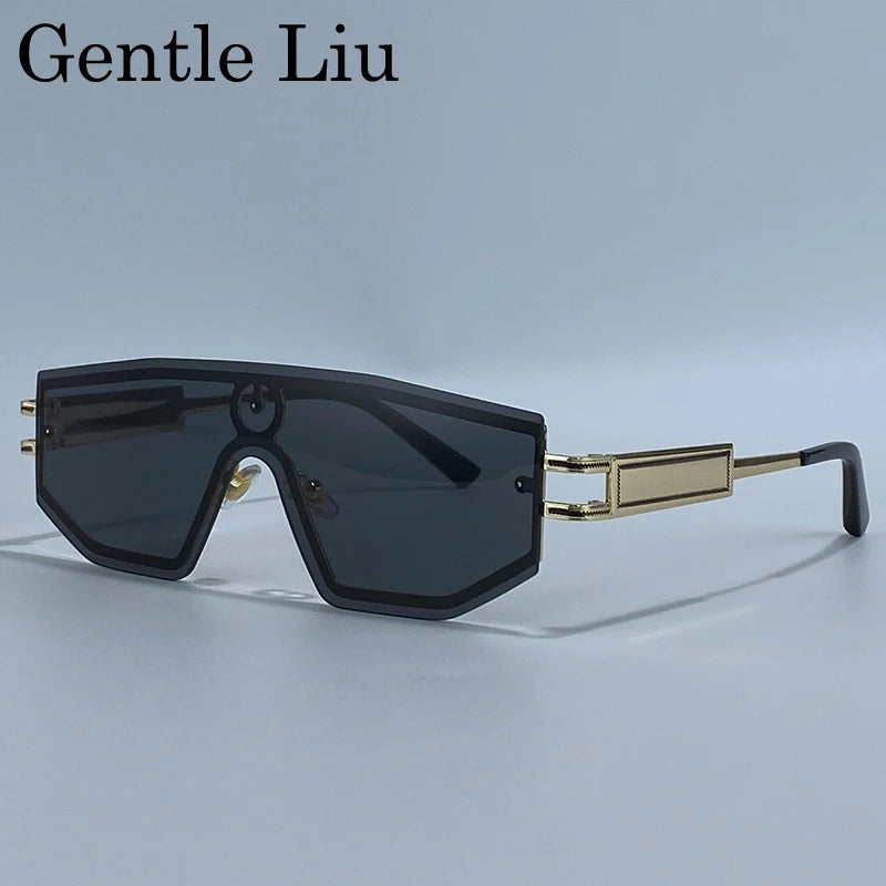 Gafas de sol Steampunk de una pieza sin montura para mujer 2026 de marca de lujo, escudo a prueba de viento, gafas de sol para dama, montura de metal, gafas de sol