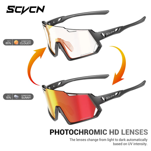 Lunettes de cyclisme photochromiques SCVCN, protection UV400, pour hommes et femmes, idéales pour le sport, la course à pied, le VTT, la conduite et la randonnée, verres HD.