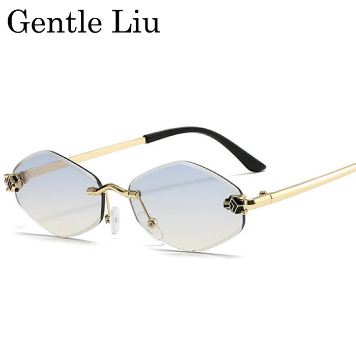 Gafas de sol hexagonales sin montura a la moda para mujer 2026, de marca de lujo, estilo Y2K Punk, sexy, para viajar, lentes de sol para mujer, gafas sin montura de rombos