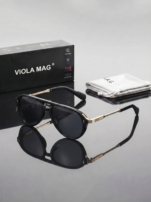 VIOLA MAG Retro Double Beam Sunglasses, Metal Leg Men's Daily Vacation Decoration Glasses, with Glasses Bag