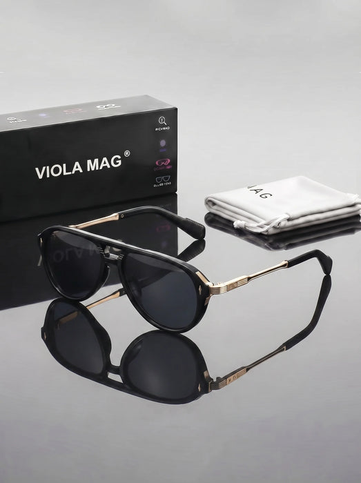 VIOLA MAG Lunettes de soleil rétro à double faisceau, monture en métal, lunettes de décoration quotidiennes pour hommes, avec étui à lunettes