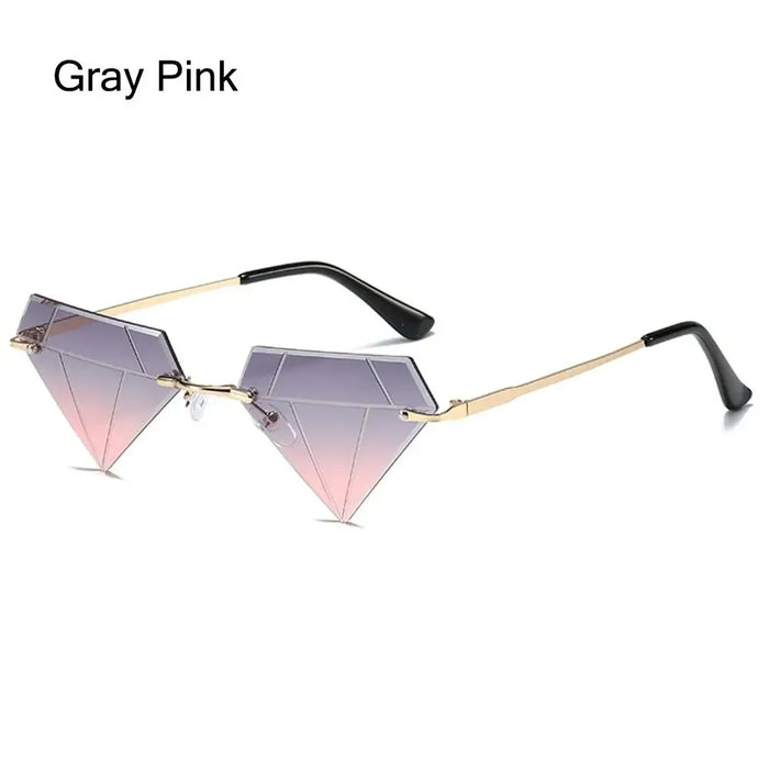 Triangle Diamond Shaped Sunglasses for Women Men Vintage Clear Ocean Gradient Glasses Rimless Polygon Sun Glasses