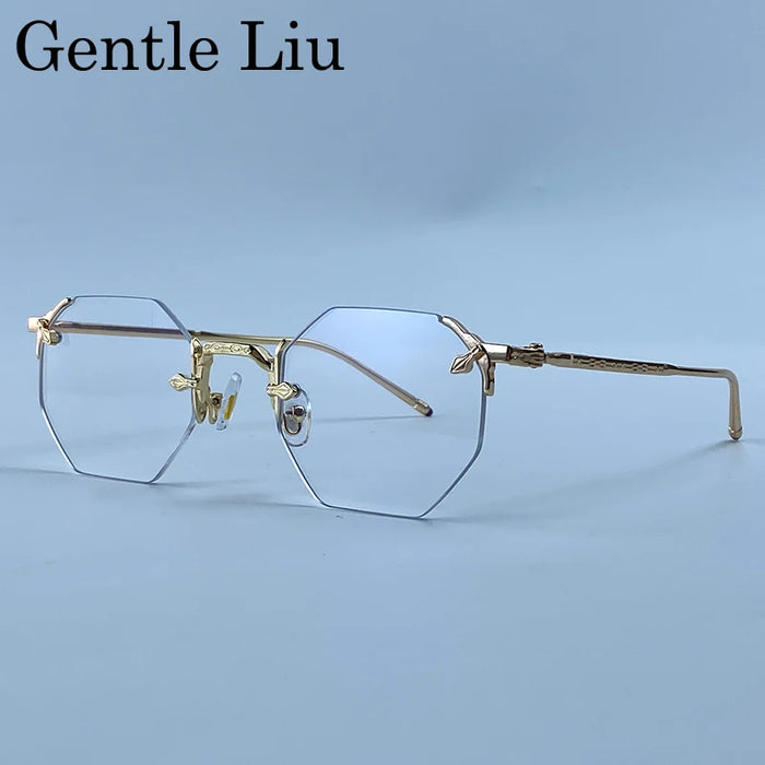 Vintage Rimless Octagon Sunglasses Men 2026 Luxury Designer Steampunk Gold Metal Frame Sun Glasses Retro Hip Hop Frameless Shade