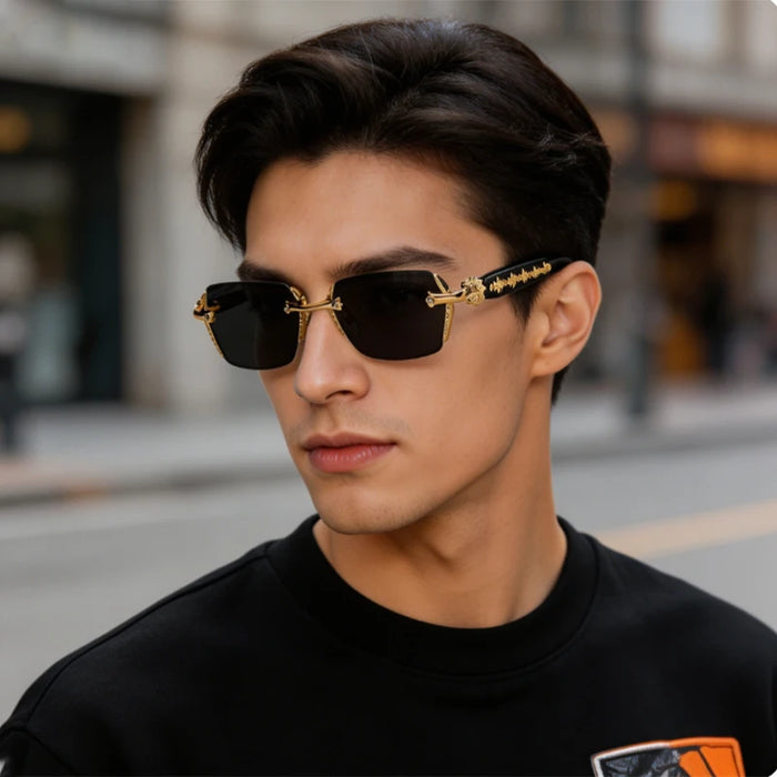 Lunettes de vue sans monture unisexe pour la myopie, avec montures en métal et verres photochromiques ; adaptées à un usage quotidien au bureau.