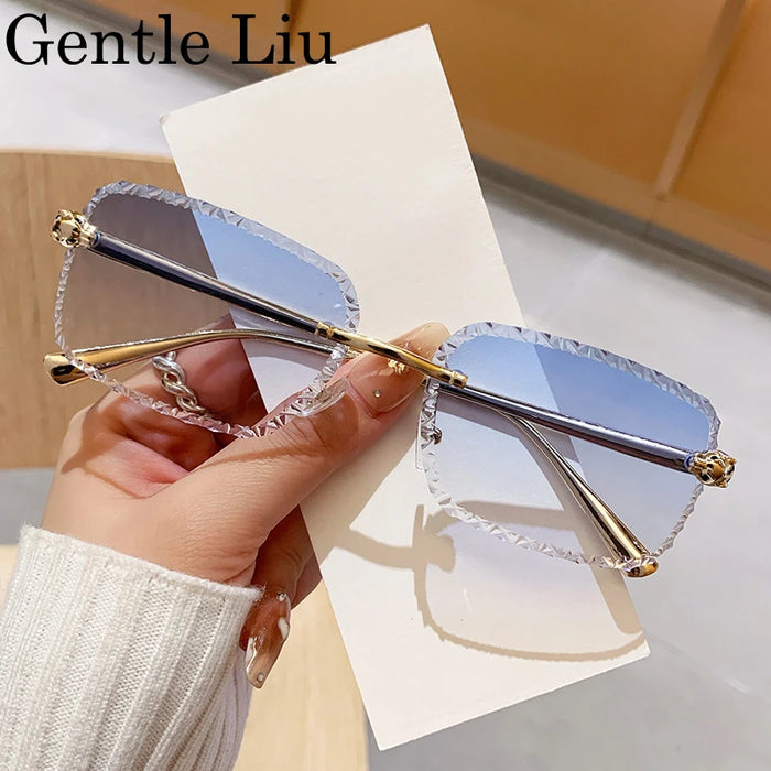 Gafas de sol retro cuadradas sin montura para hombre 2026, de marca de lujo, sin marco, estilo punk, rectangulares, para hombre, con borde recortado, protección UV400