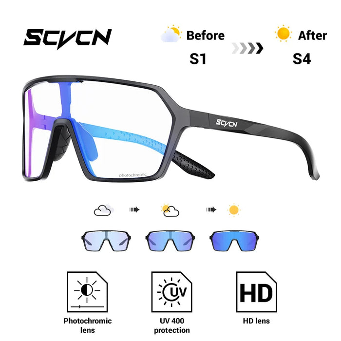 SCVCN Fashion Color Photochromic Cycling Glasses Outdoor Running Sunglasses Men MTB Cycling Sunglasses Women Road Bike Glasses