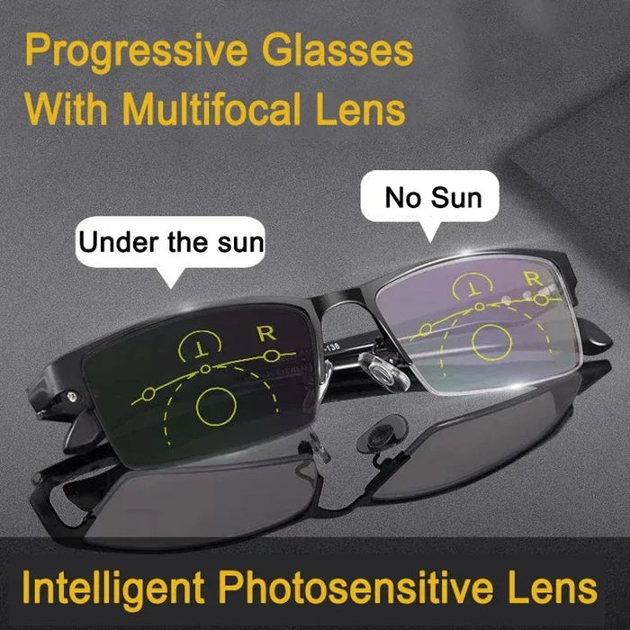Progressive Multifocal Reading Glasses Men Half Photochromic Anti Blue Light Eyeglasses Multifunctional Near Far Dual Purpose