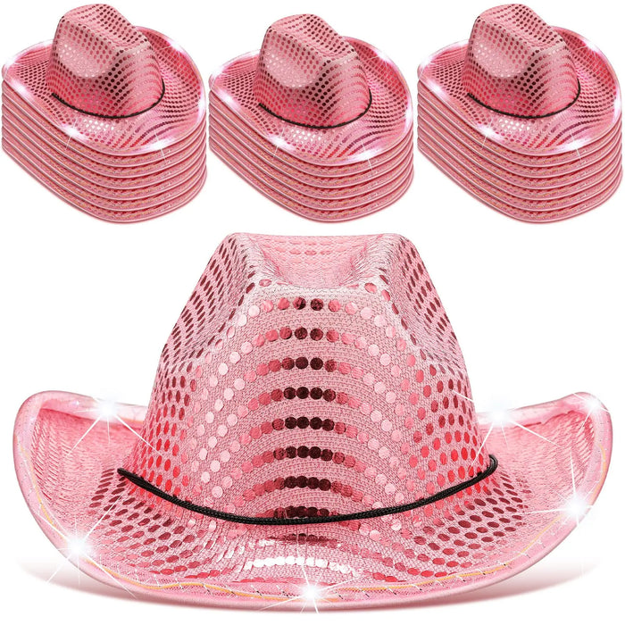 6-20pcs Light Up Cowboy Hats LED Flashing Cowgirl Hats Western Cowboy Hats for women for Wedding Reception Dance Ball Party