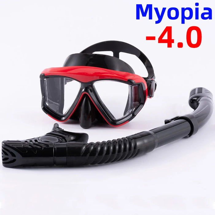 Optical Myopia Snorkel Set Diving Mask Nearsighted Swimming Goggles Short Sighted Panoramic Wide View Adults Youth -1.0To-6.0