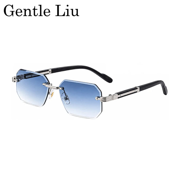 Rectangle Punk Rimless Sunglasses Men Vintage Polygon 2026 Luxury Brand Design Geometric Sun Glasses Male Hip Hop Eyewear Shades