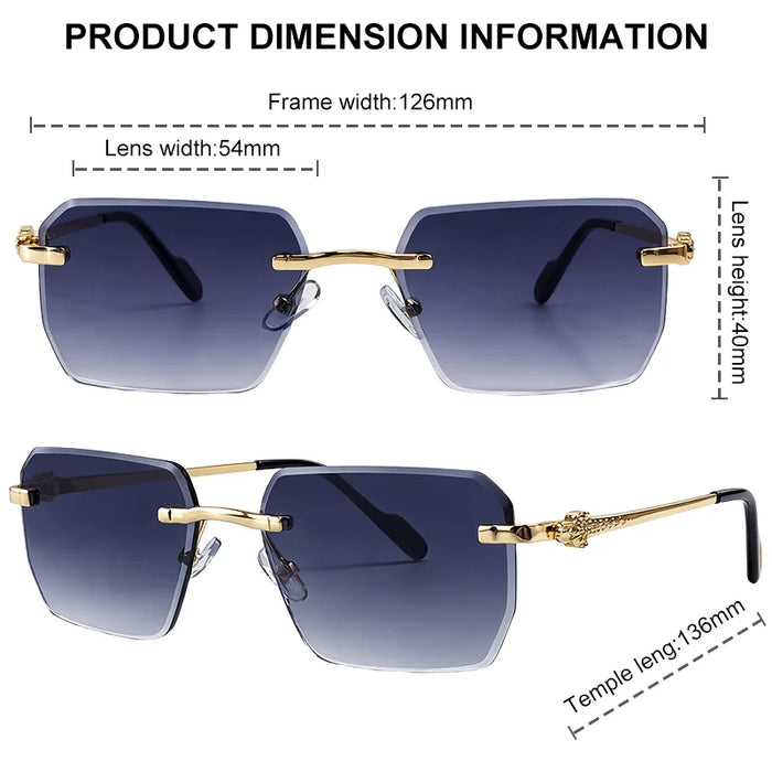 Y2K Rimless Square Sunglasses Men 2026 Luxury Vintage Punk Sun Glasses Hip Hop Metal Frame Steampunk Shades Leopard Head Eyewear