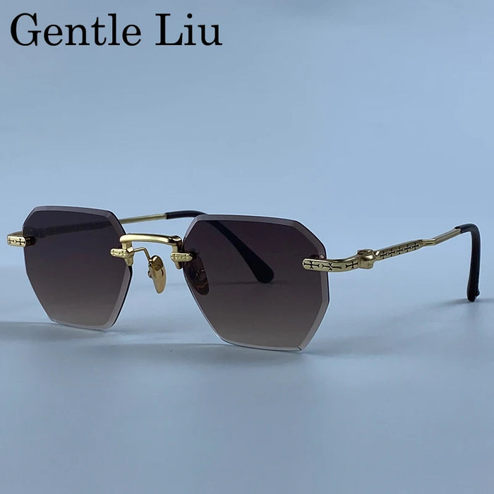 Gafas de sol cuadradas sin montura para hombre 2026, de lujo, de diseñador, modernas, de polígono, con montura de metal, gafas de sol Y2K, punk, sin montura, Hip Hop