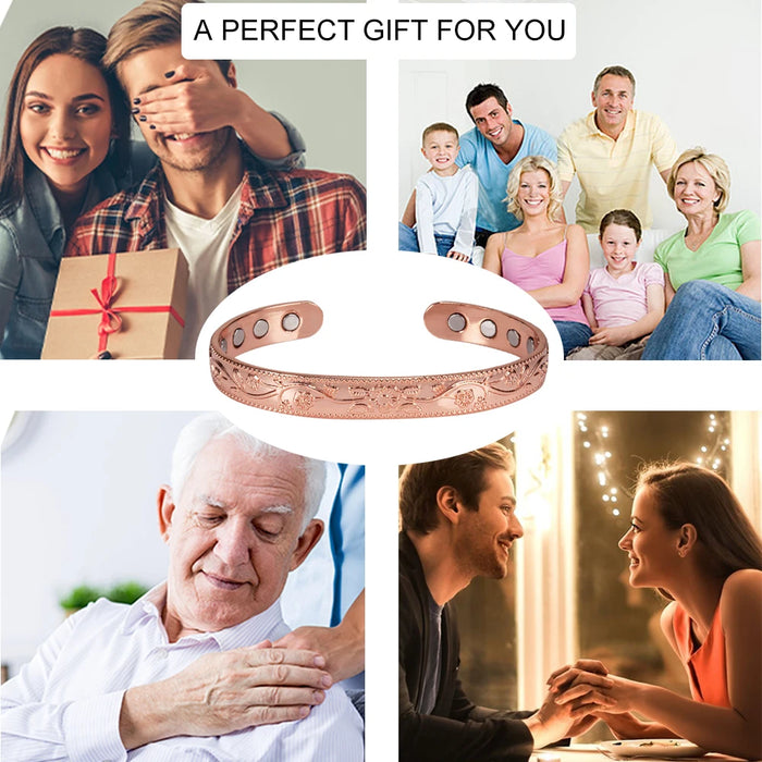 Solid Copper Bracelets for Women Adjustable Cuff Flower Copper Magnetic Bracelet Arthritis Benefit Health Energy Bracelet Female