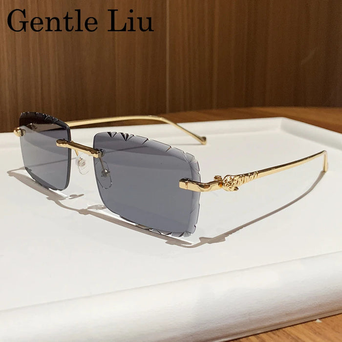 Fashion Small Rectangle Rimless Sunglasses Men 2026 Luxury Brand Square Frameless Metal Frame Cut Edge Eyewear For Male Shades