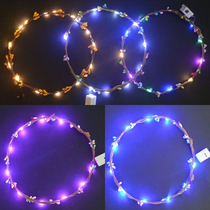 10pcs Adult Kids LED Glow Party Sequin Cat Bunny Crown Flower Headband Halo Light Up Wreath Hairband Birthday Gift Wedding