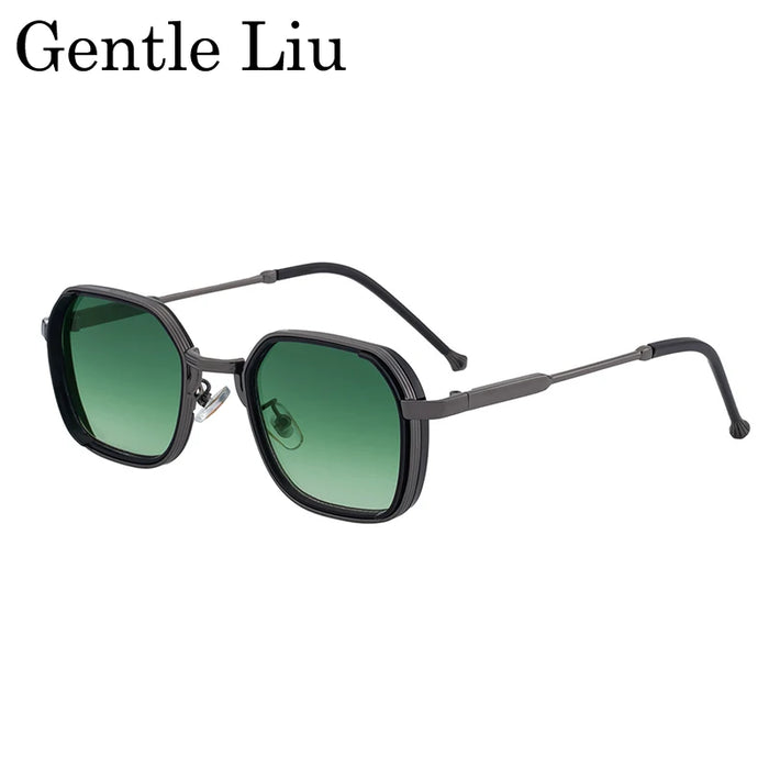 2026 Lunettes de soleil Steampunk carrées pour hommes, monture en métal polygonale, petites lunettes de soleil punk noires pour la conduite
