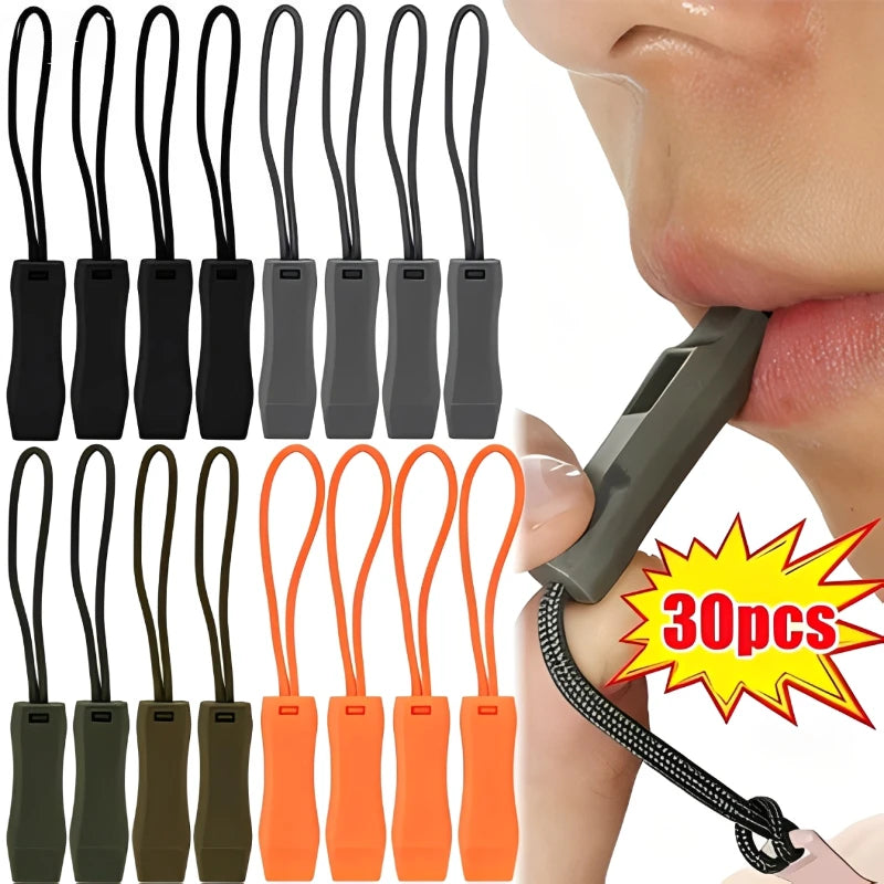 Silbato de supervivencia para exteriores, camping, senderismo, rescate, emergencia, buceo, silbato de supervivencia, combo de tirador de cremallera para mochila, tienda de campaña