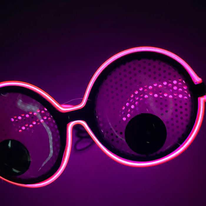 Gafas de neón con ojos móviles LED, musicales, rave, fluorescentes, para fiesta de Navidad, decoración, con montura redonda, divertidas, estilo dibujos animados.