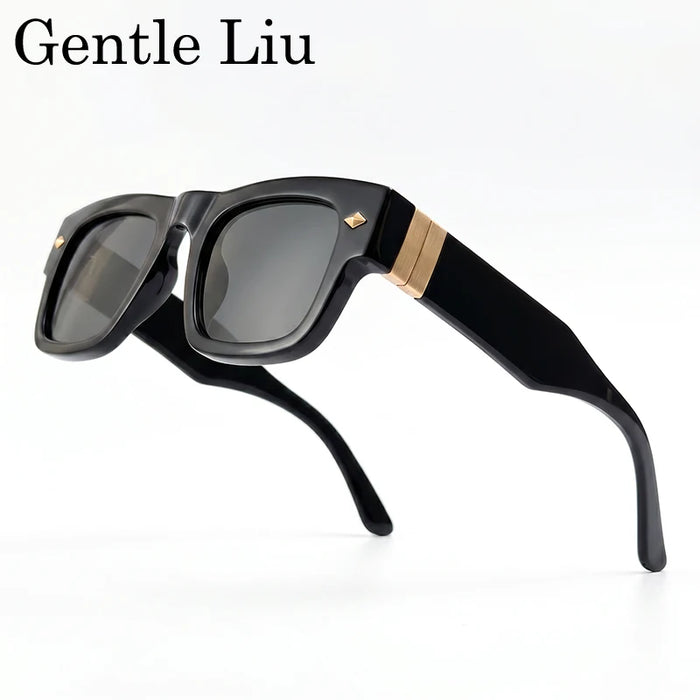 Lunettes de soleil rétro steampunk carrées photochromiques pour hommes, marque de luxe, design oversize, monture épaisse, rivet, lunettes de soleil pour homme