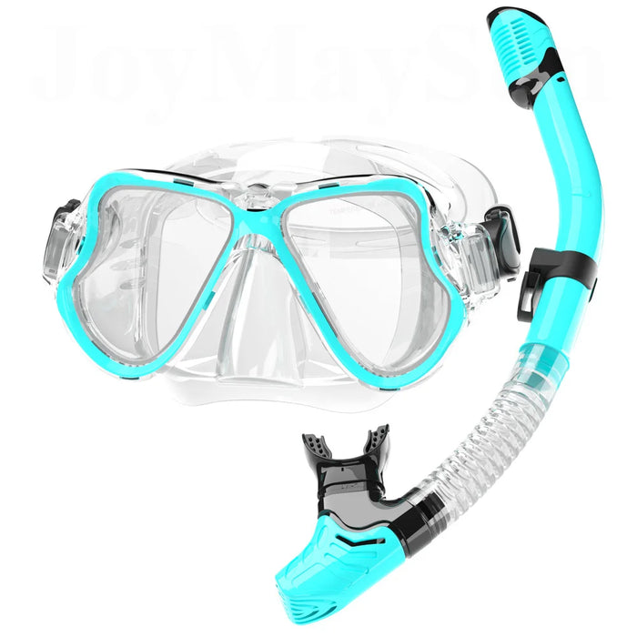 Dry Snorkel Mask Set Panoramic Wide View Anti-Fog for Adults Underwater Snorkeling Swimming Training Diving Glasses Adjustable