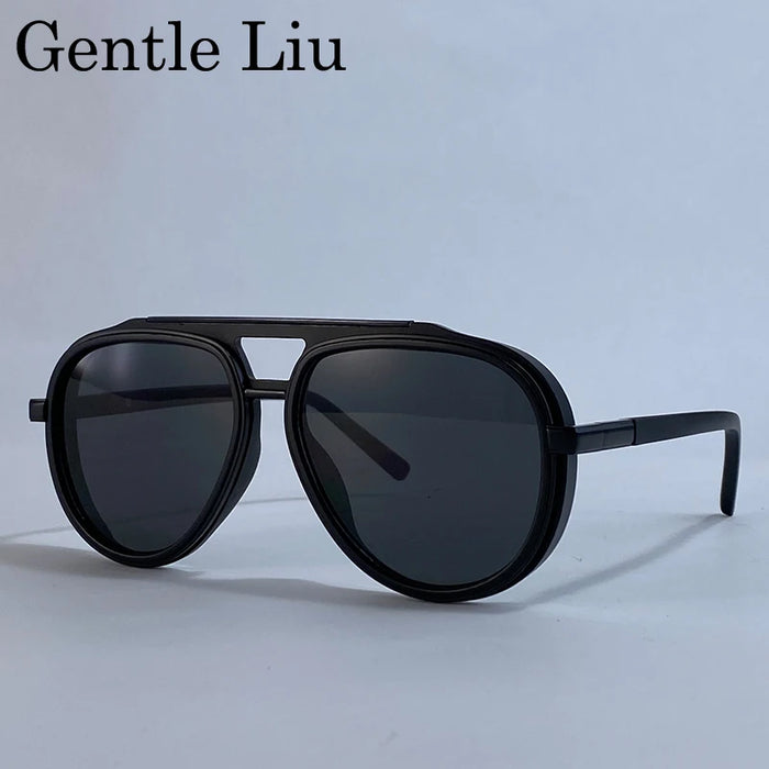 Gafas de sol polarizadas ovaladas piloto estilo Steampunk de gran tamaño para hombre, marca de lujo 2026, con doble puente, gafas de sol para hombre, lentes clásicas