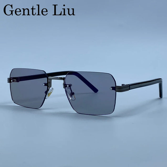 Rimless Square Punk Sunglasses Men 2026 Luxury Brand Designer Vintage Hip Hop Sun Glasses Cut Edge Eyewear Fashion Driving Shade