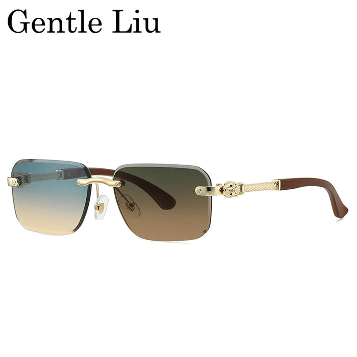 Gafas de sol fotocromáticas sin montura vintage para hombre 2026, de diseñador de lujo, cuadradas, sin montura, con cabeza de leopardo, gafas de sol para conducir, con sombra.