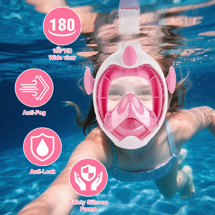 Kids Unicorn Snorkel Mask Full Dry Anti Fog Waterproof With Advanced Respiratory System Diving Swim Equipment For Children
