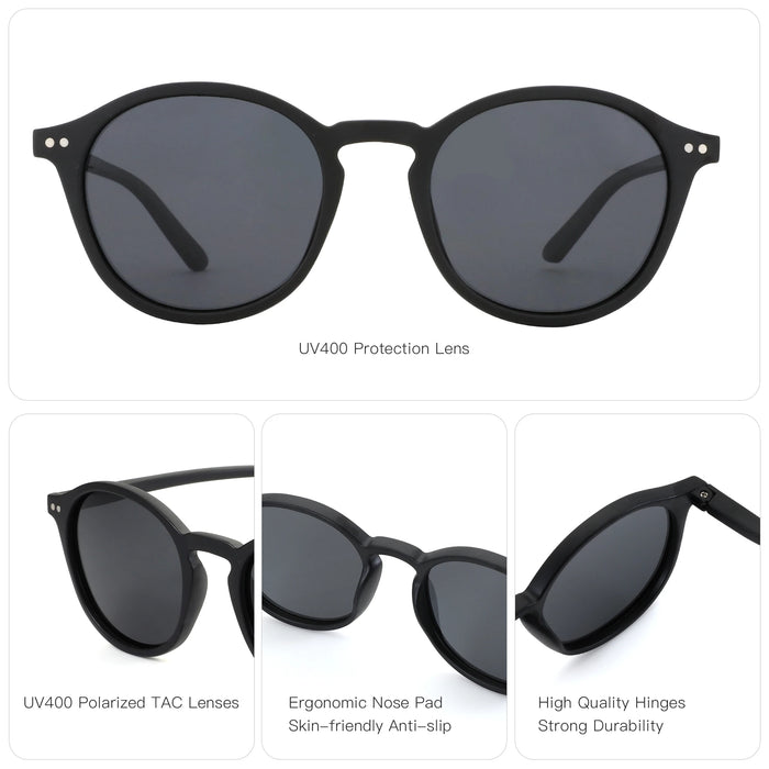 ZENOTTIC 2 Pack Polarized Sunglasses for Women Men Vintage Round and Square Frame UV Protection Shades Driving Sun Glasses