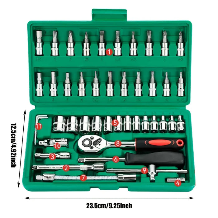 2025 New 46 Piece Auto Repair Combination Ratchet Wrench Vehicle mounted Socket Maintenance Tool Set with Storage Tool Box