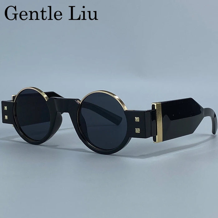 Lunettes de soleil rondes Steampunk gothiques à petite monture pour hommes 2026, marque de luxe Y2K, lunettes de soleil punk pour hommes, monture épaisse rétro