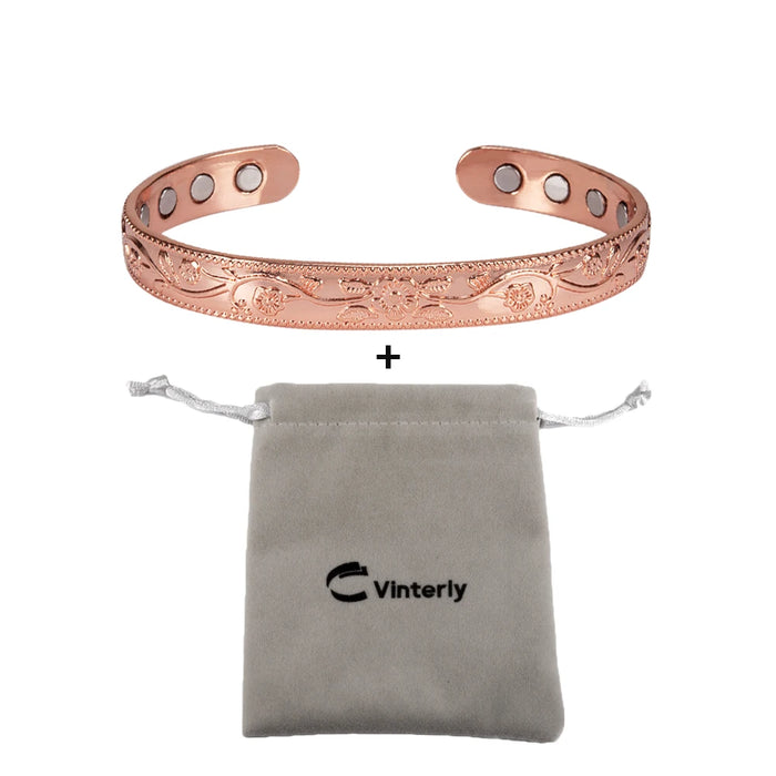 Solid Copper Bracelets for Women Adjustable Cuff Flower Copper Magnetic Bracelet Arthritis Benefit Health Energy Bracelet Female
