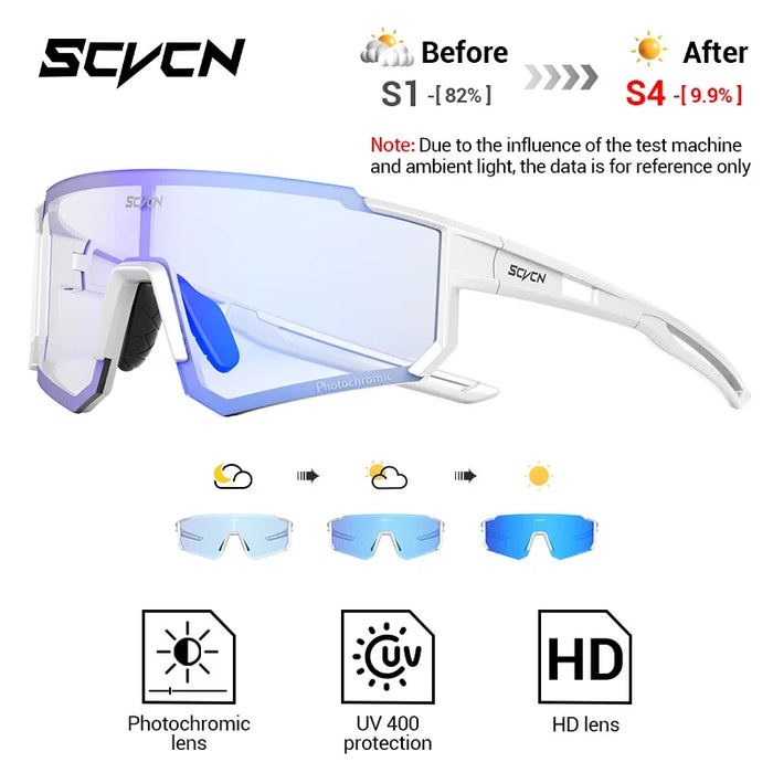 SCVCN Photochromic Cycling Glasses Night Riding Glasses Outdoor Sport Travel Sunglasses Men Women MTB Bike Golf Driving Eyewear