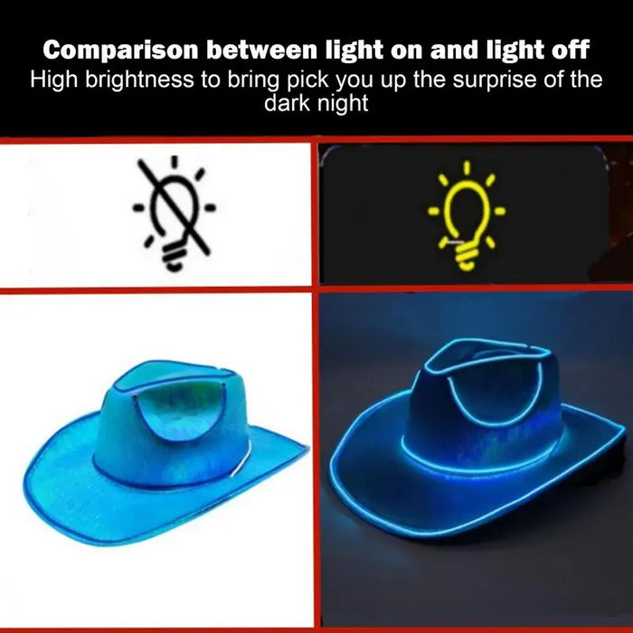 Chapeaux lumineux pour adultes, coiffes de fête, chapeau de cowboy lumineux LED, chapeau de cowboy lumineux à piles, chapeau de cowboy scintillant.