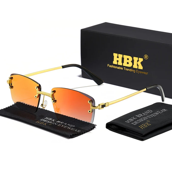 HBK Square Rimless Sunglasses Women TOP Quality Retro Metal Sun Glasses Men Luxury Party Business Gradient Shades 2024