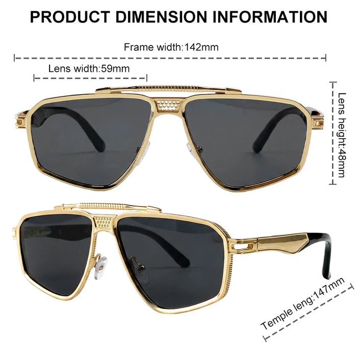 Steampunk Polygon Sunglasses Men 2026 Luxury Brand Designer Metal Frame Square Double Bridge Sun Glasses Vintage Driving Shades