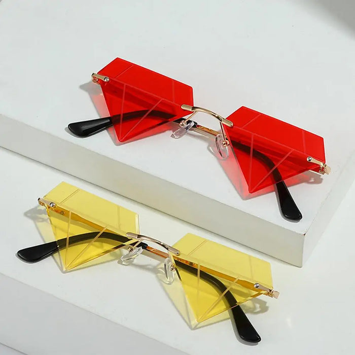 Triangle Diamond Shaped Sunglasses for Women Men Vintage Clear Ocean Gradient Glasses Rimless Polygon Sun Glasses