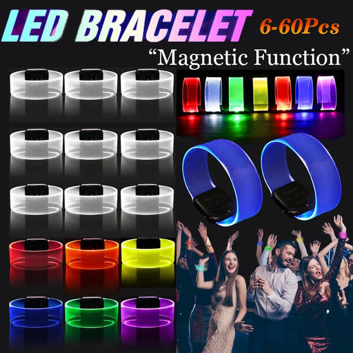 6-60 Pièces Bracelets LED Lumineux de Fête, Bracelet Clignotant dans Le Noir, 3 Modes Réglables, Bracelet Lumineux pour Mariage et Faveurs de Fête