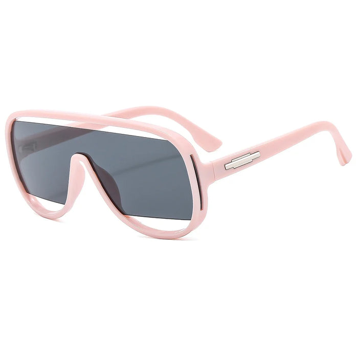 Gafas de sol de piloto de moda de gran tamaño para hombres, gafas de sol únicas con montura hueca para mujeres, lentes de espejo degradado retro de una pieza con protección UV400, sin montura