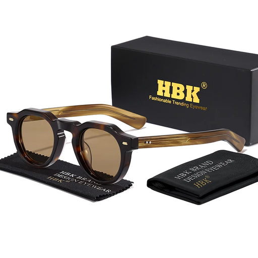 Gafas de sol HBK Vintage redondas sencillas para hombre, montura pequeña, montura de acetato de alta calidad, gafas de sol para mujer, fiesta, viajes, al aire libre