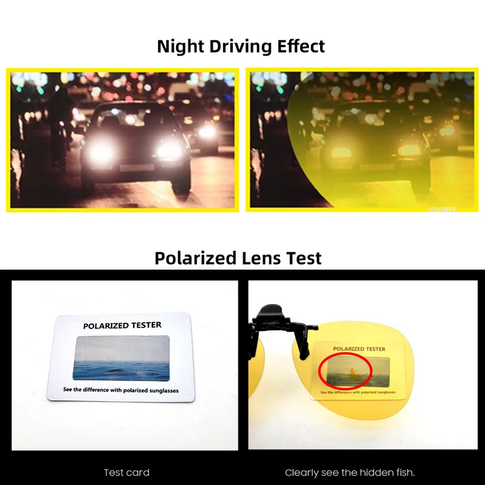 VIVIBEE Flip Up Clip On Night Vision Glasses Polarized Men Driving Yellow Sunglasses Women UV400 Fishing Universal Clips