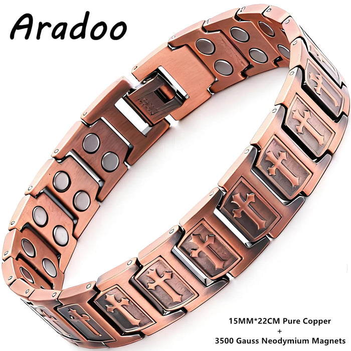 ARADOO Copper Cross Bracelet for Men with Powerful 3800 Gauss Magnetic Therapy Jewelry