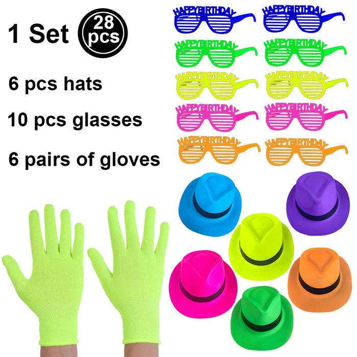 6 12 24 30 Pièces de fournitures de fête néon Chapeaux formels néon phosphorescents à la lumière UV Chapeau fluorescent Décorations de fête à lumière UV pour adultes