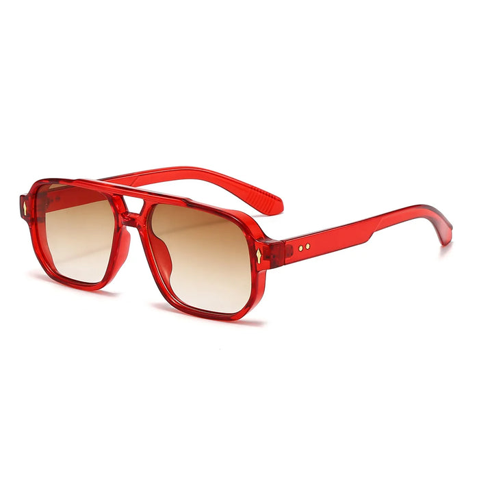 Lunettes de soleil carrées classiques à double pont pour hommes et femmes, verres transparents couleur océan, lunettes tendance avec rivets, protection UV400