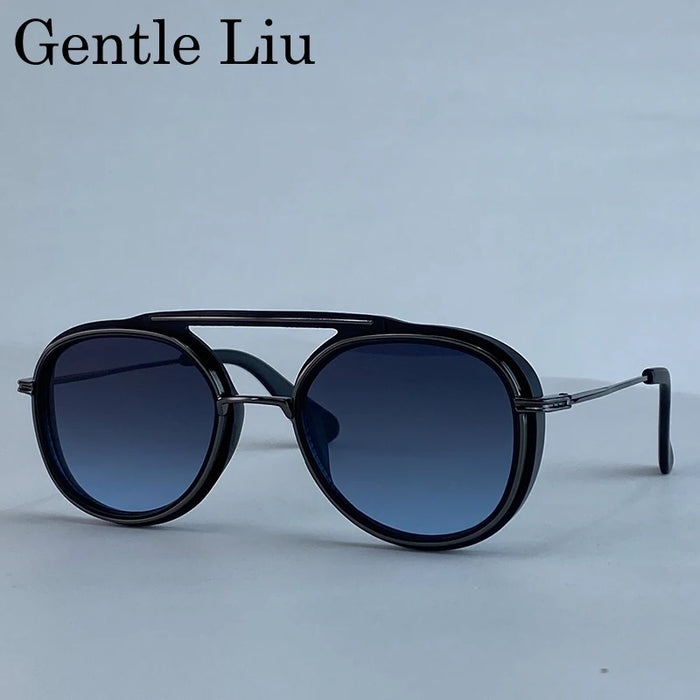 Steampunk Round Sunglasses Men 2026 Luxury Brand Vintage Oval Punk Sunglass Metal Frame Double Beam Eyewear Trendy UV400 Shades