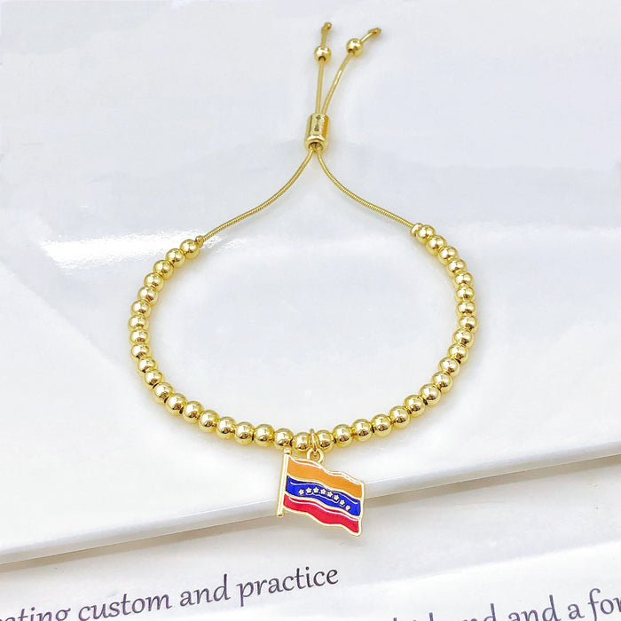 New Arrival Venezuela Flag Map Cross Copper Bead Bracelet Classic for Men's Women's Daily Party Zircon Jewelry National Day Gift